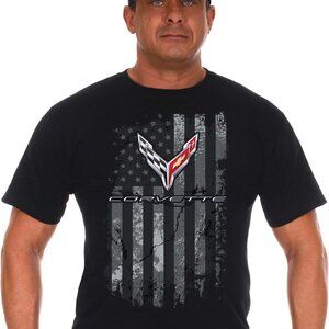 JH Design Men's Chevy Corvette T-Shirt C8 American Flag Crew Neck Shirt